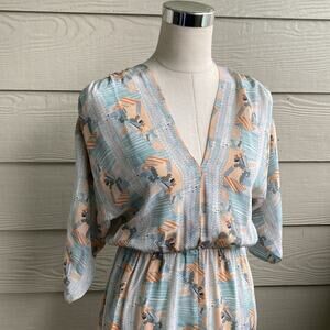 Tucker Pastel Blue and Peach Geometric Midi Dress